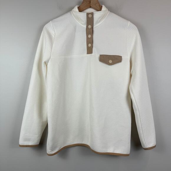 J.Crew Sweatshirt Women's Small Ivory Tan Quilted Snap-T Pullover Outdoor Active - Picture 1 of 8